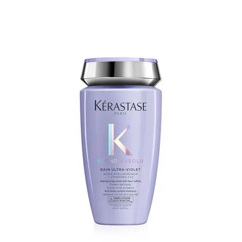 Kerastase Blond Absolu Champú morado ultra violeta | Para cabello aclarado, resaltado y gris | Neutraliza los matices cobrizos y amarillos | Hidrata