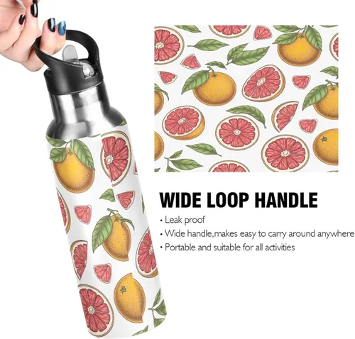 Miniatura 4 de Grapefruit Fruits Stainless Steel Vacuum Insulated Water Bottle 32 Oz Leakproof Water Bottles, BPA-Free Sports Water Bottle with Straw
