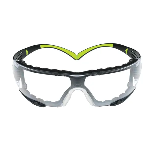 3M - Lentes de seguridad SecureFit, ANSI Z87, protección contra el polvo, antiarañazos y antivaho, lente transparente, marco verde/negro, varillas