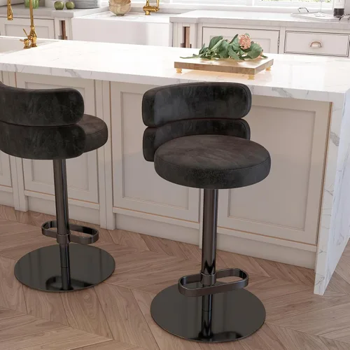 Miniatura 17 de Taburetes de bar de terciopelo modernos giratorios de altura ajustable para encimera de cocina, taburetes de bar con reposapiés para sala de estar
