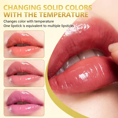 Miniatura 4 de 2 lápices labiales que cambian de color a prueba de transferencia, lámina dorada que cambia de color para mujeres, brillo labial hidratante