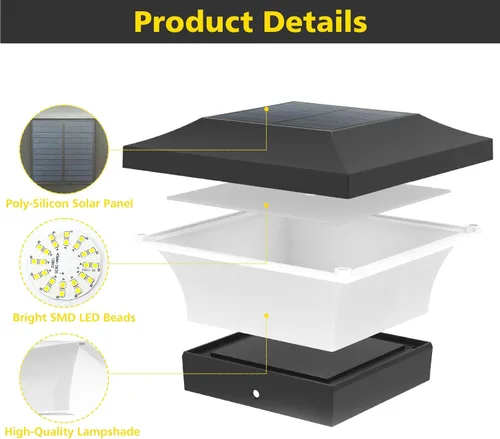 Miniatura 8 de T-SUN - Luces solares de poste, luces impermeables al aire libre para postes de madera de 4 x 4, iluminación LED blanca de 6000K, para cubierta