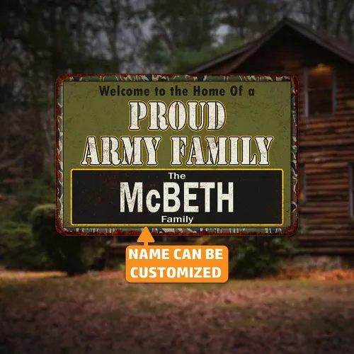 Miniatura 2 de Chico Creek Signs Letrero de metal con texto en inglés "Your Name Proud Army Family", regalo personalizado de 8 x 12 pulgadas, 108120023001