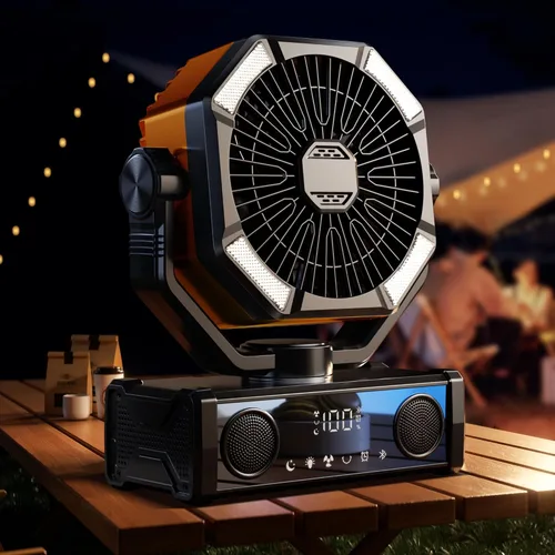 Miniatura 8 de Ventilador portátil recargable con altavoz Bluetooth 5.3, ventilador de campamento de 25000 mAh con control táctil de 5 velocidades y luz LED de 3