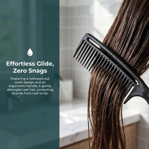 Miniatura 5 de Juego de 3 peines para peinar el cabello para mujer, incluye cepillos de burlas, cola y borde para peinar, deslizar y cepillar la espalda (negro)