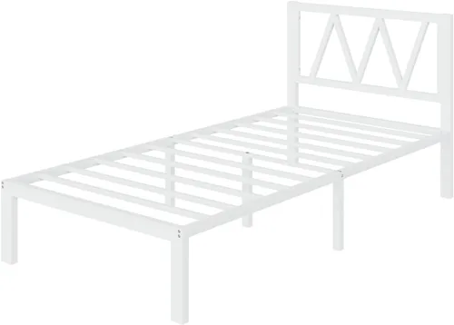 Miniatura 8 de Avenco Marco de cama individual de 14 pulgadas con cabecero, marco de cama de plataforma de metal blanco, marco de cama de tamaño individual,