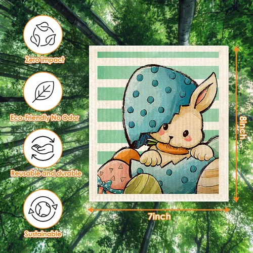 Miniatura 2 de Paños de cocina suecos de gnomo de conejo de Pascua, reutilizables, sostenibles, biodegradables, de esponja de celulosa, paños de limpieza