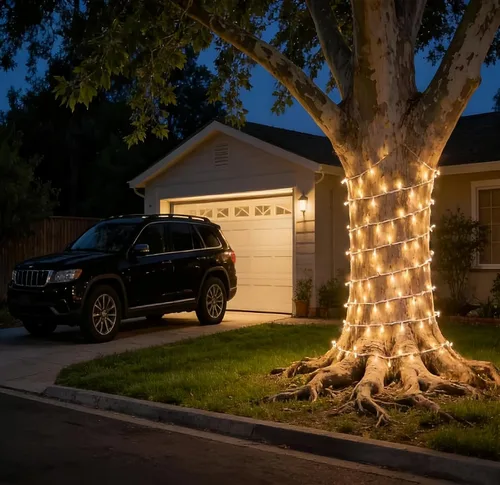 Miniatura 3 de 100 luces LED de Navidad de color blanco cálido, tira de luces con cable blanco de 35 pies, certificación UL, calidad comercial, para árboles