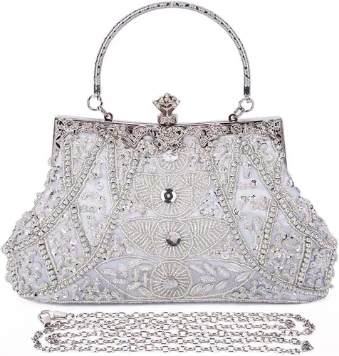 Miniatura 10 de Bolso de mano de Selighting, con cuentas, estilo de los años 1920, para mujer, formal, para novia, de boda, de graduación, elegante, para fiesta