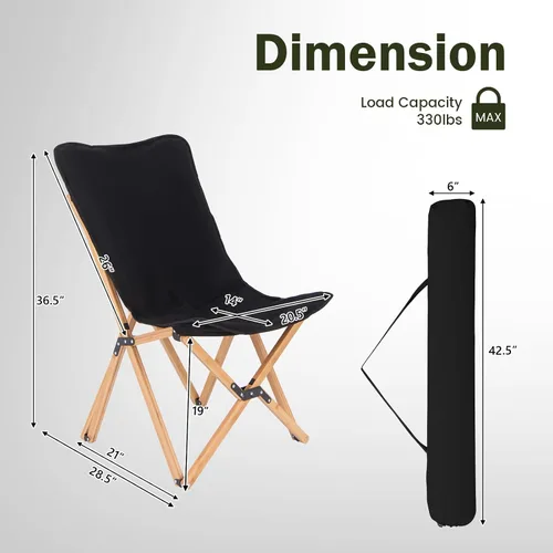 Miniatura 3 de Giantex Sillas de campamento, paquete de 2, sillas de playa plegables para 330 libras, silla de mariposa para exteriores, sillas de césped Negro