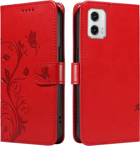 Miniatura 81 de Funda para Motorola Moto E22/E22i, piel sintética, con tarjetero y correa para la muñeca, a prueba de golpes, funda magnética para Motorola Moto Rojo