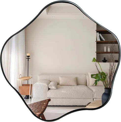 Espejo redondo irregular, espejo festoneado de 16 pulgadas para sobre el fregadero, espejos de pared asimétricos decorativos, modernos espejos