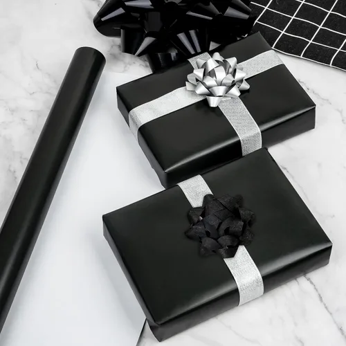 Miniatura 5 de RUSPEPA Papel de regalo negro de color sólido, mini rollo, para bodas, cumpleaños, fiestas, felicitaciones y vacaciones, 17 pulgadas x 32.8 pies