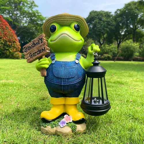 Miniatura 5 de Estatua de jardín de rana con luz solar, decoración de rana jardinera con luz solar para el hogar, al aire libre, jardín, patio y patio, el mejor