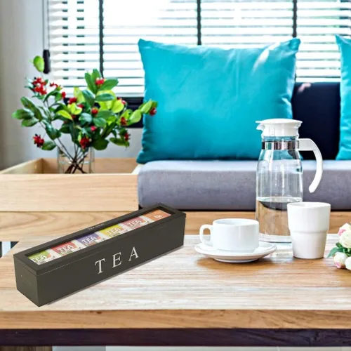 Miniatura 2 de AYNEFY Organizador de almacenamiento de caja de té, caja de almacenamiento de té con 5 ranuras, caja de almacenamiento de té, organizador de caja