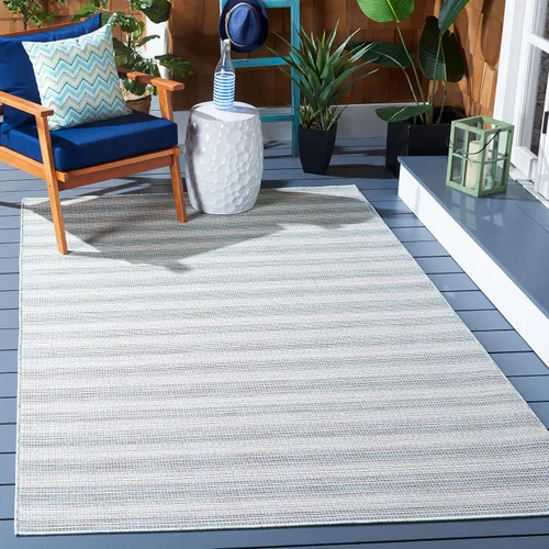 Miniatura 9 de SAFAVIEH Hampton Collection - Alfombra lavable para exteriores de 2 x 9 pies, color marfil y gris, no desprende pelusa y fácil de limpiar, ideal