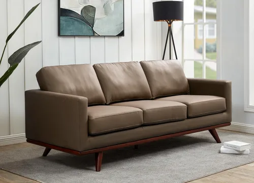 Miniatura 10 de LeisureMod Chester - Sofá moderno de cuero de 3 plazas con base de madera de abedul, sofá de sala de estar de mediados de siglo, 33.46 pulgadas