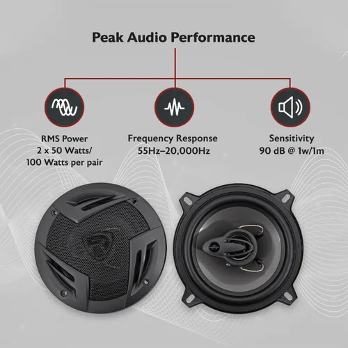 Miniatura 2 de Rockville RV5.3A - Altavoces de coche de 3 vías de 5.25 pulgadas, 600 W, 4 ohmios, woofer de polipropileno, envolvente de goma de butilo