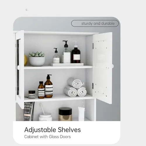 Miniatura 3 de Gabinete con puertas de cristal, gabinete de boticario de baño con 2 puertas, Gabinetes para cocina de pared, boticario de baño, 22 pulgadas