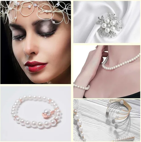Miniatura 5 de 800 cuentas de perlas blancas para hacer joyas, kit de pulseras de perlas, cuentas espaciadoras sueltas para pulseras, collares, manualidades