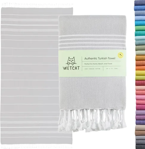 Miniatura 31 de WETCAT Toalla de playa original turca (39 x 71) – Peshtemal prelavado, 100% algodón, muy absorbente, de secado rápido y ultra suave, seguro