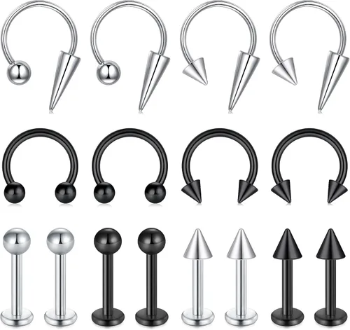 Miniatura 9 de Zolure 16g Anillos de labio de herradura, joyería labret, anillo de barra de labio, anillo de pico, joyería de mordida de serpiente, pendientes
