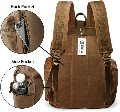 GEARONIC Mochila de lona vintage, mochilas casuales para hombres y mujeres, bolsa para laptop de 15 pulgadas, mochila de viaje, senderismo, camping