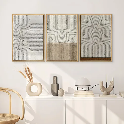 Miniatura 192 de SIGNWIN Lienzo enmarcado para pared, arte con pinceladas de flujo neutro en tonos beige abstractos, ilustraciones, arte moderno, decorativo
