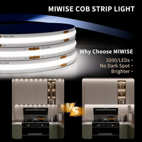 Miniatura 2 de MIWISE Tira de Luz LED COB 10m/32.8ft, CRI 90+ Blanco Luz del Día 6000K Alto Lumen Regulable Súper Brillante Flexible DC24V Tira de Luz LED