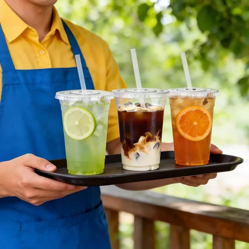 Miniatura 7 de Paquete de 100 vasos de plástico transparente de 16 onzas con tapas y pajitas, vasos desechables para café helado, a prueba de fugas, vasos de PET