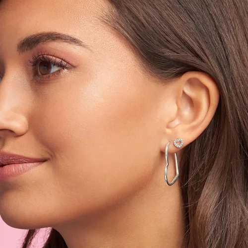 Miniatura 3 de PANDORA Aretes de aro con forma de corazón asimétrico, aretes clásicos para mujer, gran regalo para ella, hechos con plata de ley, con caja