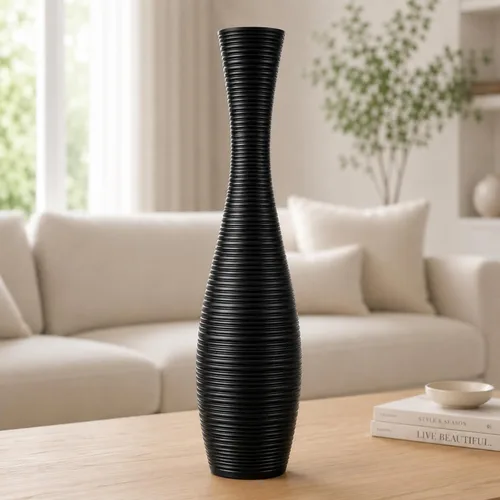 Leewadee Florero decorativo alto para decoración de sala de estar, 20 ″, negro, resina
