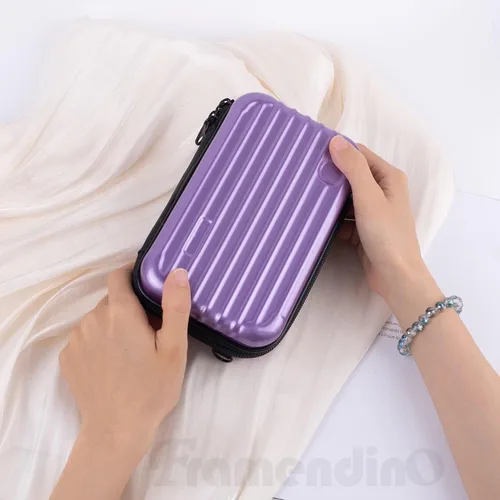 Miniatura 7 de Framendino, Estuche de cosméticos de carcasa dura morada, bolsa de transporte para artículos de tocador, mini cuerpo cruzado con cuerda de agarre