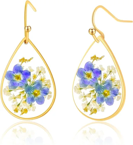 Pendientes de flores prensadas hechos a mano para mujer
