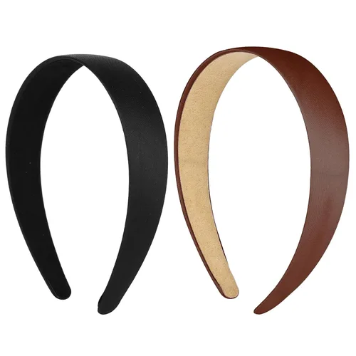 Miniatura 10 de WLLHYF 2 diademas de satén de 1 pulgada de ancho, banda dura para la cabeza, diadema sólida antideslizante, bandas para el cabello lisas