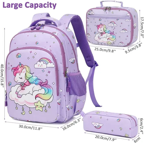 Miniatura 2 de Juego de mochila para niñas y adolescentes, mochila escolar para niños con bolsa para el almuerzo, estuche para lápices, mochilas escolares