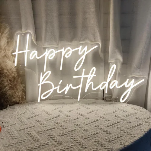 Miniatura 2 de Letrero de neón de feliz cumpleaños, para decoración de pared, para pared de dormitorio con interruptor regulable para cualquier edad habitación