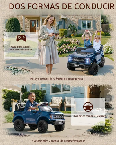 Miniatura 3 de First Ride On Ford F-150 Raptor con Licencia - Auto de Paseo de 2 Asientos para Niños, Juguetes de Paseo de 24 Voltios para Niños con Control Azul