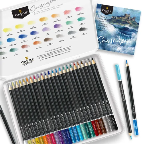 Miniatura 2 de Castle Art Supplies 24 lápices de colores de paisaje marino para artistas adultos Ideal para bocetos, colorear y dibujar con núcleos de calidad