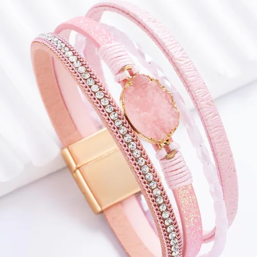 Miniatura 23 de FANCY SHINY - Pulsera de cuero estilo bohemio, pulsera de cuentas de cristal con cierre magnético, regalos de joyería para mujer