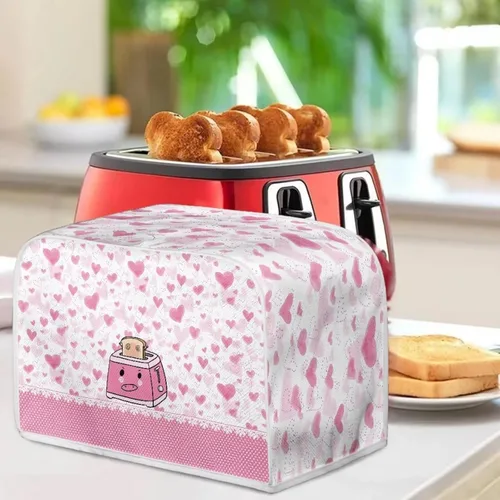 Miniatura 5 de UNICEU Tostadora de dibujos animados rosa – 4 rebanadas, acolchada, a prueba de polvo, cubierta para hacer pan, cubierta antipolvo para Tostadora