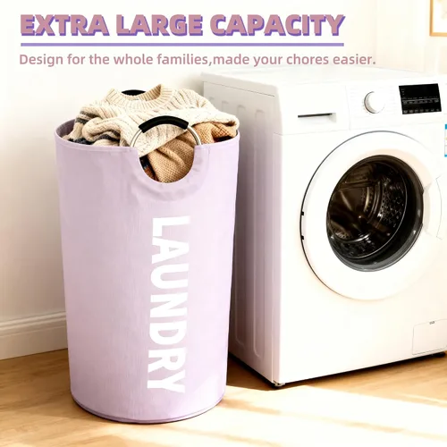 Miniatura 2 de 90L Collapsible Laundry Bag with Handle,Large Dirty Clothes Hamper Foldable Laundry Hamper,Purple Collapsible Laundry Basket Dorm Waterproof Hamper