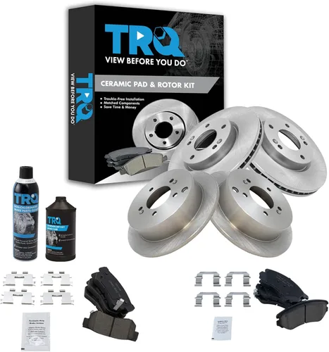 TRQ Kit de pastillas de freno delanteras y traseras y rotores Kit químico de freno, pastillas de freno de cerámica compatible con Hyundai Tucson