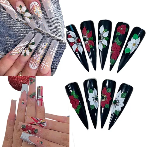 Miniatura 5 de Abalorios de uñas de flores en 3D de acrílico otoño, hechos a mano con polvo acrílico - Kit de 24 piezas de flores, diamantes de imitación