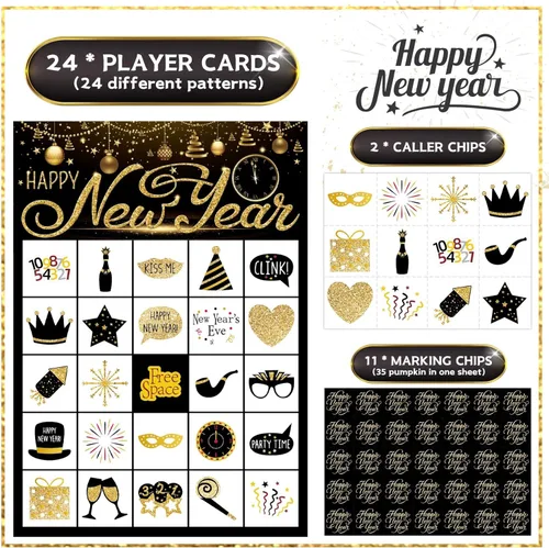Miniatura 3 de Funnlot Juegos de Nochevieja para 24 Jugadores Bingo de Nochevieja Juegos de Año Nuevo para Niños Tarjetas de Juego de Bingo de Año Nuevo