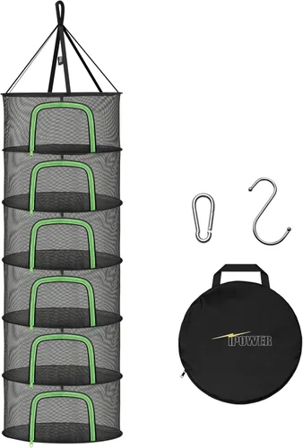 Miniatura 7 de iPower Red de secado plegable de malla para hierbas de 2 pies y 6 capas con cremalleras, anillo resistente para plantas hidropónicas, bolsa