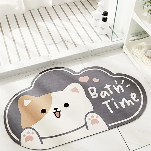 Miniatura 22 de Tapete de baño súper absorbente, tapete de entrada antideslizante con dibujos animados, cojín de secado rápido para suelo de baño y ducha