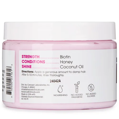 Miniatura 9 de Advanced Clinicals Biotin - Mascarilla reparadora antiroturas para el cabello, fortalece el cabello roto y teñido con acondicionador profundo