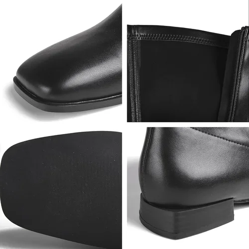 Miniatura 4 de GENSHUO Botas altas hasta la rodilla para mujer, cómodas botas de tacón plano vintage con punta cuadrada para otoño e invierno, con cremallera