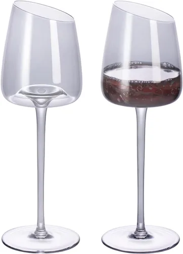 Miniatura 9 de KAMMAK Juego de 2 copas de vino de 11.49 onzas, de cristal soplado a mano, borde fino y tallo largo, perfectas para rojo y blanco, uso diario